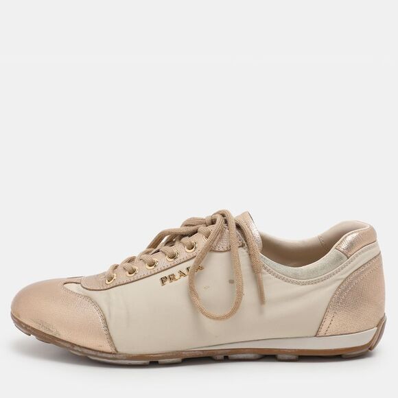 Prada Sport Beige/gold Leather And Nylon Low Top Sneakers Size 36.5,New Products : American Fashion Style Bags On Sale